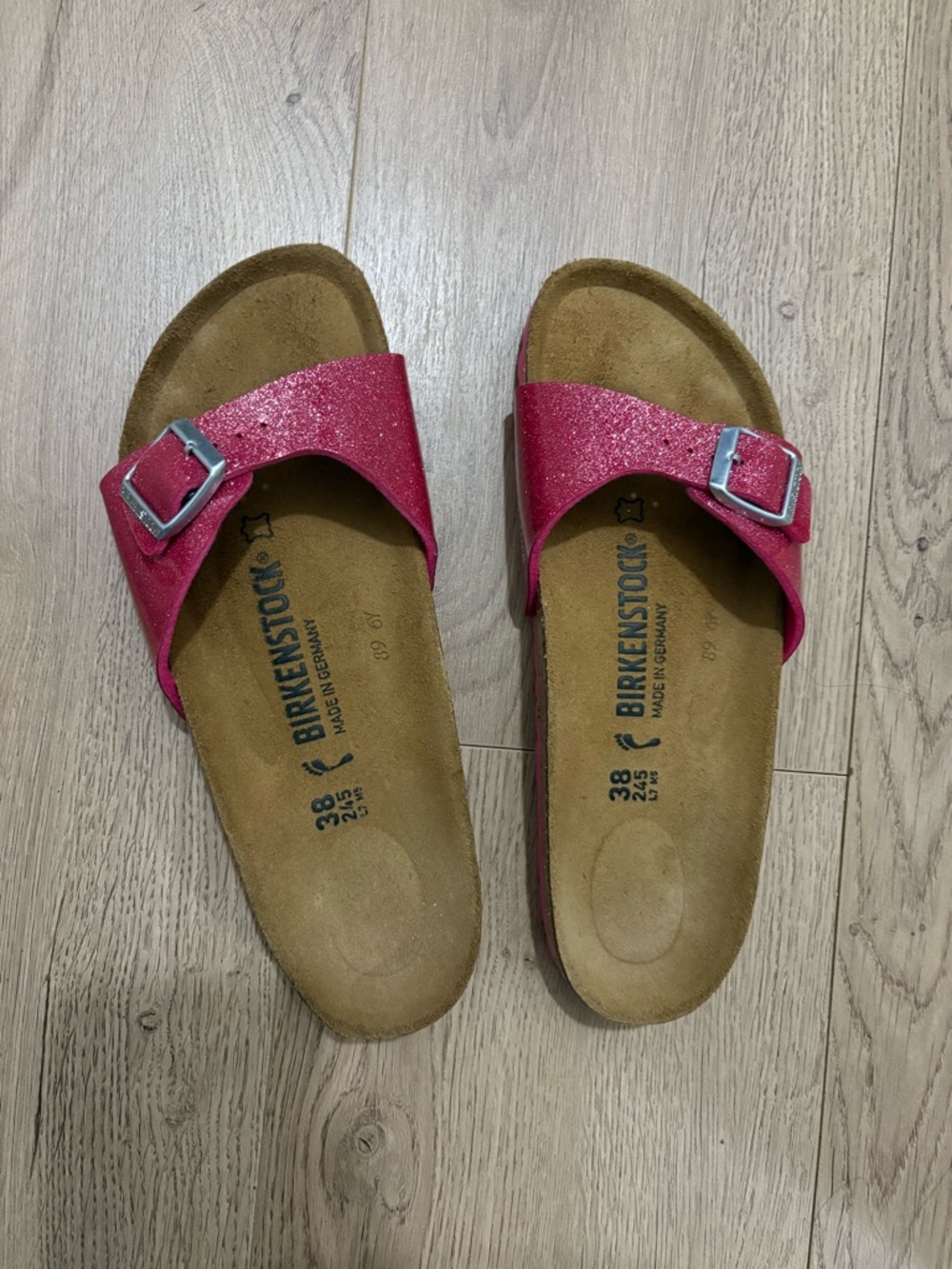 Birkenstock Pink Glitter Single Strap Sandals